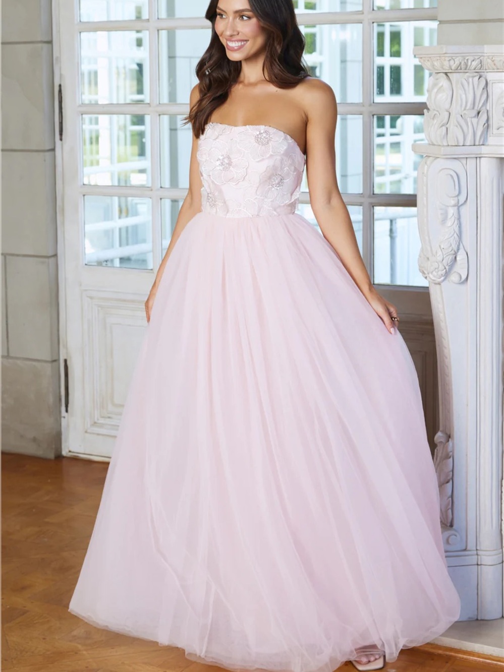 ENCHANTING LADY STRAPLESS TULLE MAXI DRESS PINK Hello Molly